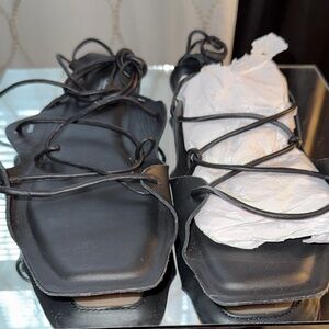 Jeffrey Campbell Black Lace-Up Square-Toe Sandals